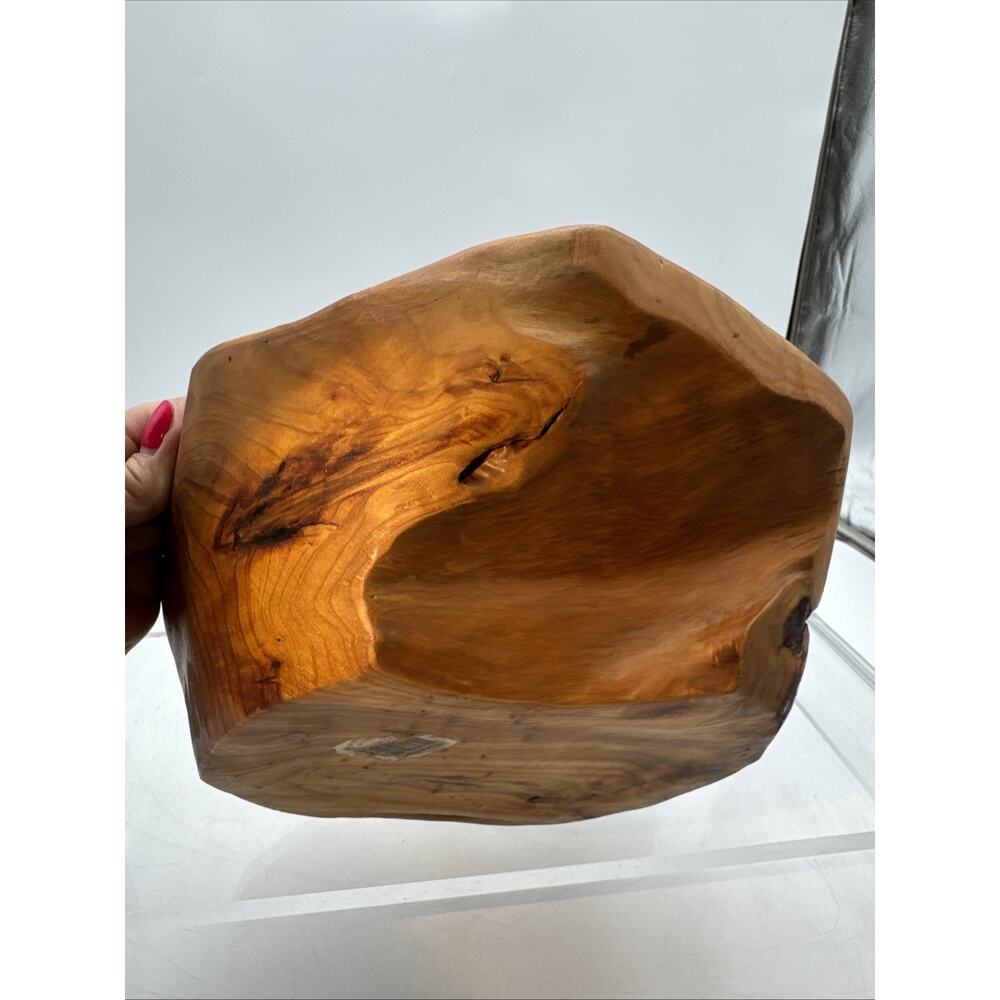Large 10” x 9.5” x 4” Burl Wood Bowl Hand Turned Natural Live Edge - Picture 7 of 10